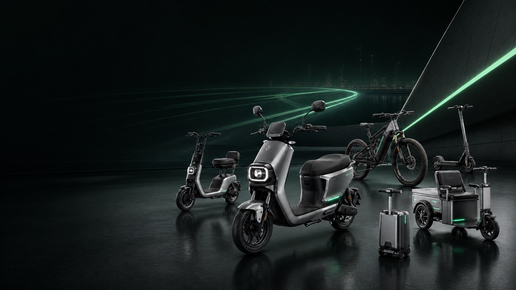 NIRU light electric mobility ecosystem with electric motorcycles, e-bikes, scooters, utility vehicles and smart travel products